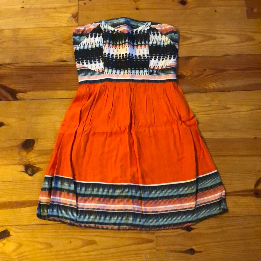 Strapless Orange and Blue Mini Dress